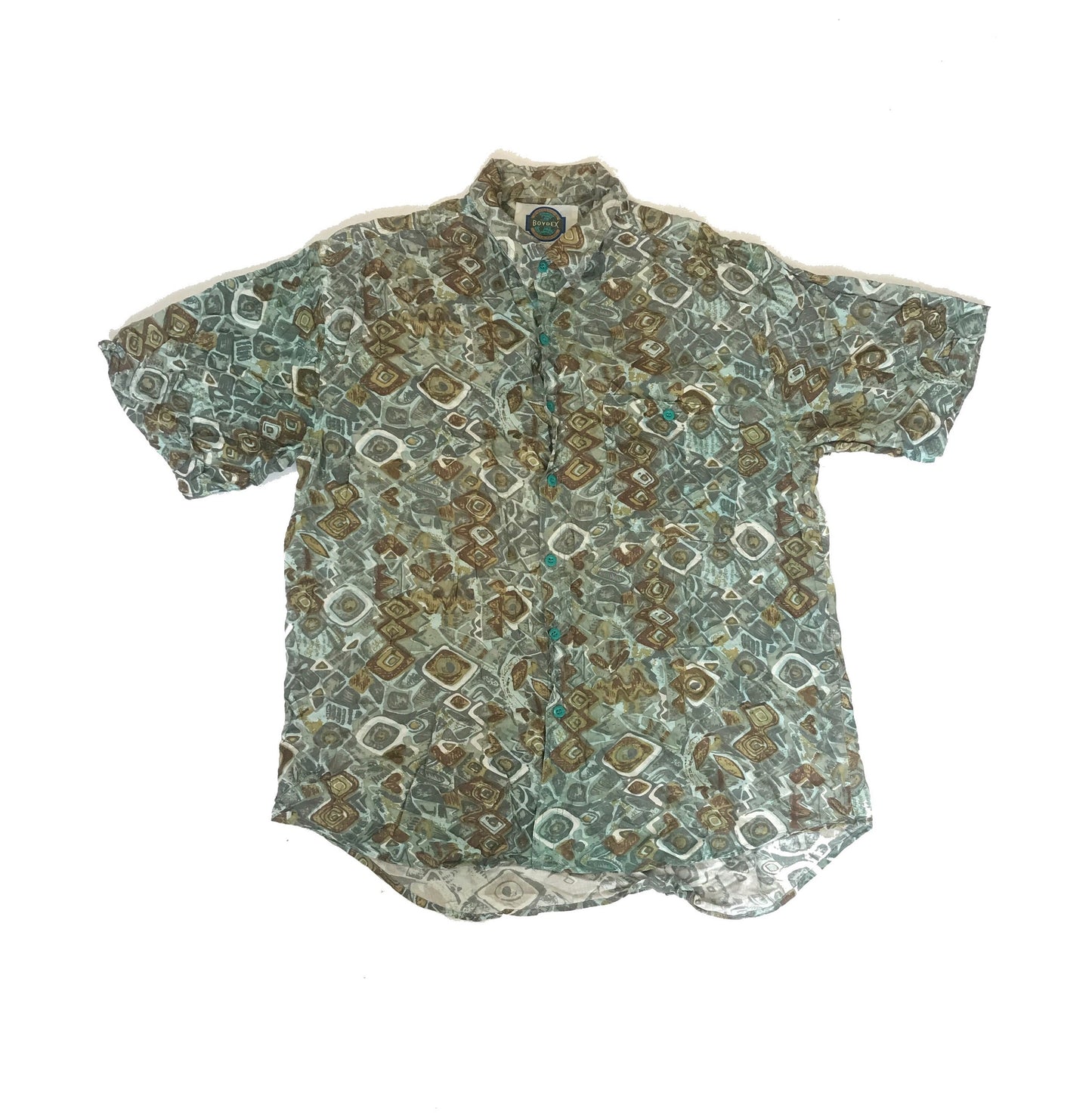 Vintage 90s mens ugly grungy green brown abstract pattern shirt sleeve summer party shirt size medium