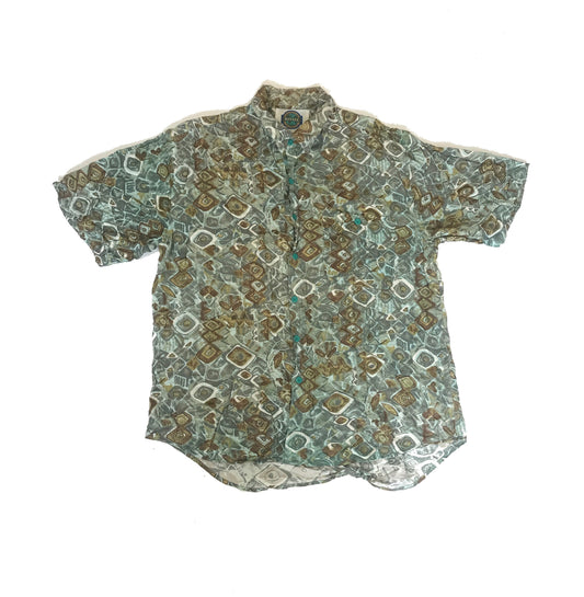 Vintage 90s mens ugly grungy green brown abstract pattern shirt sleeve summer party shirt size medium