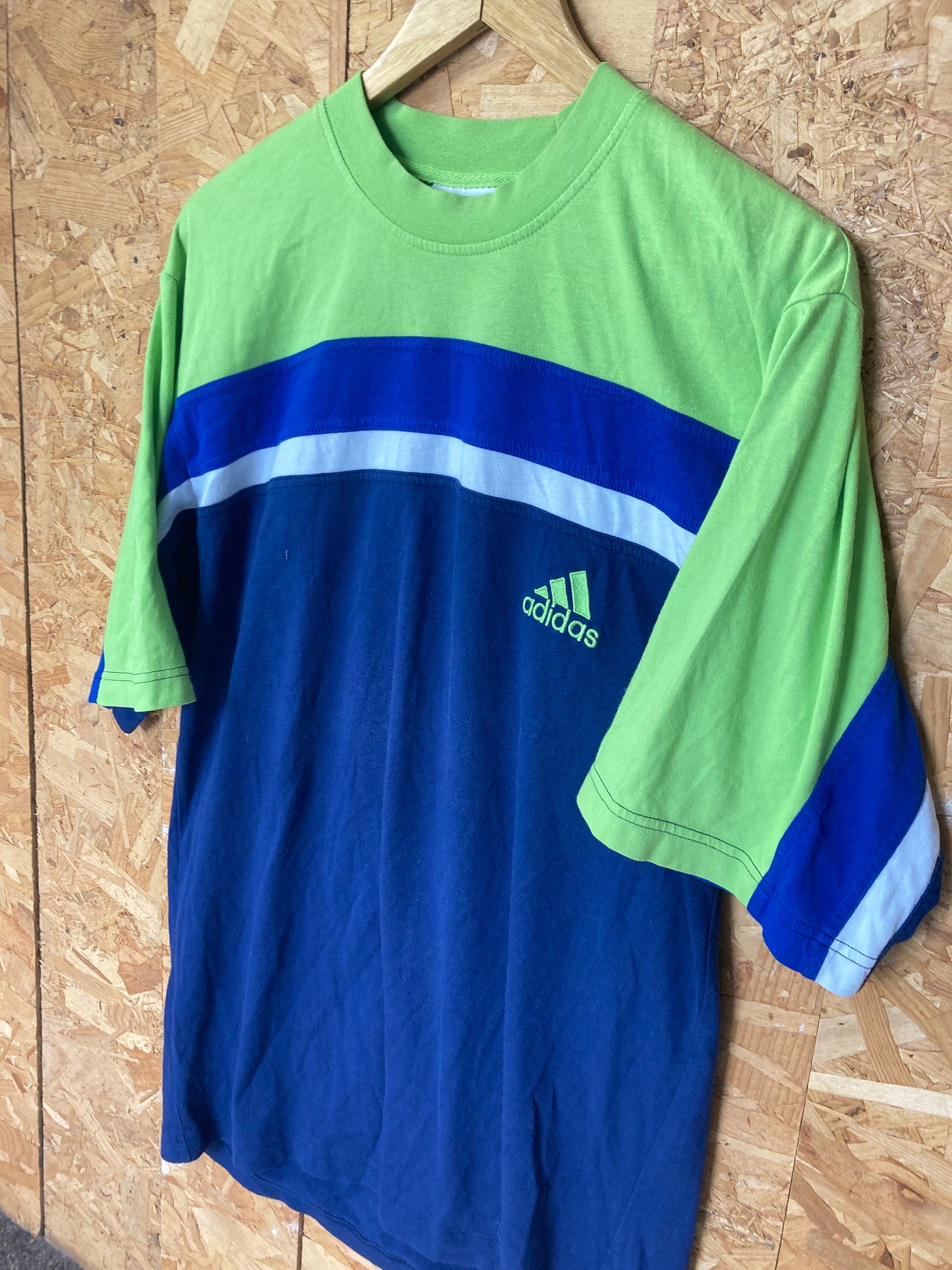 Vintage Y2K Adidas lime green blue navy blue t-shirt size large