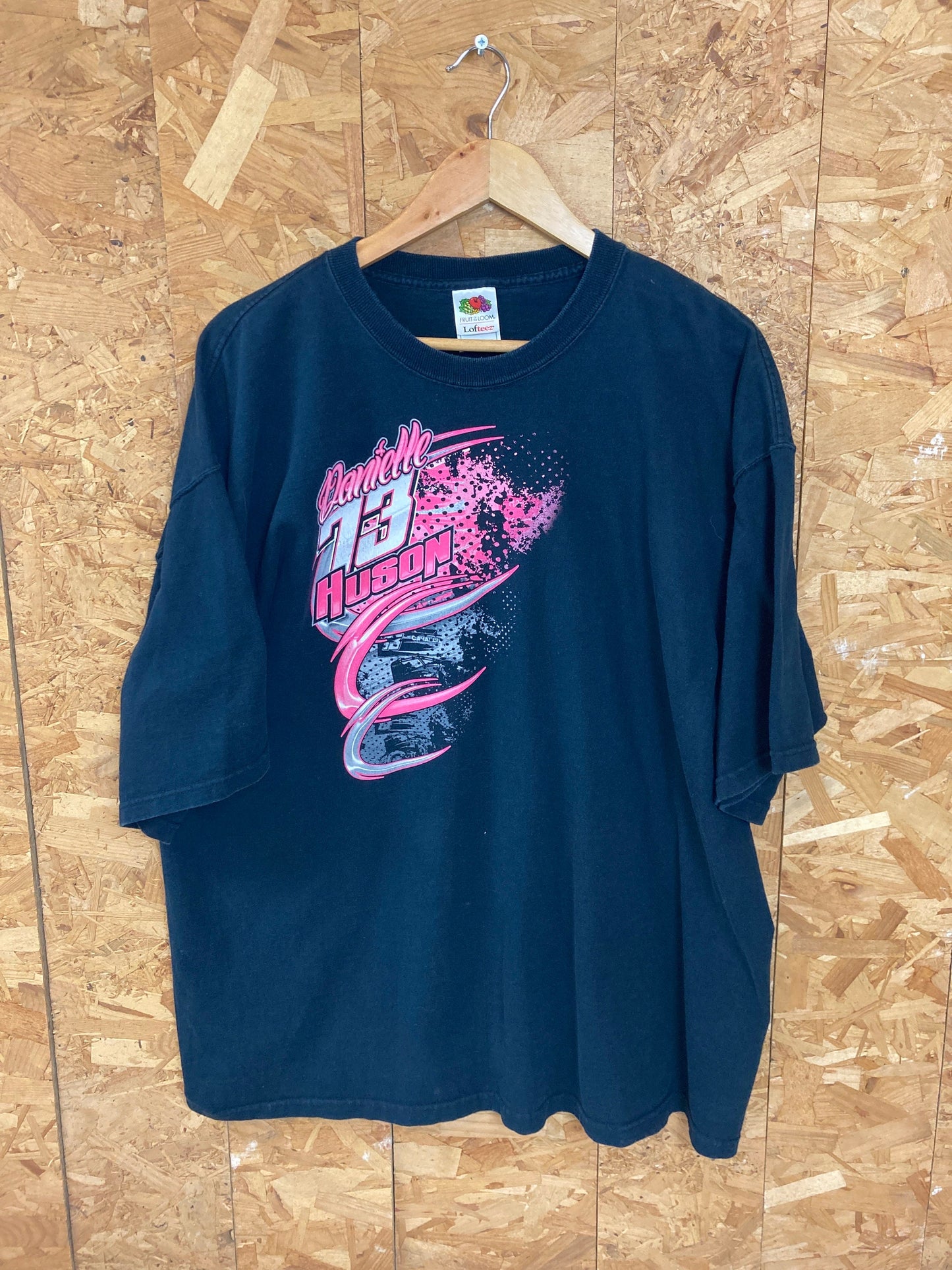 Vintage Danielle Huson stock car usa outlaw racer NASCAR black neon pink souvenir t-shirt size XXL