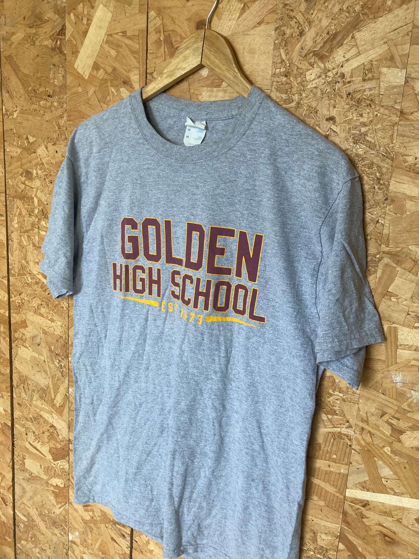 Vintage 90s Golden High School red yellow spell out USA college athletics souvenir grey marl t-shirt size medium