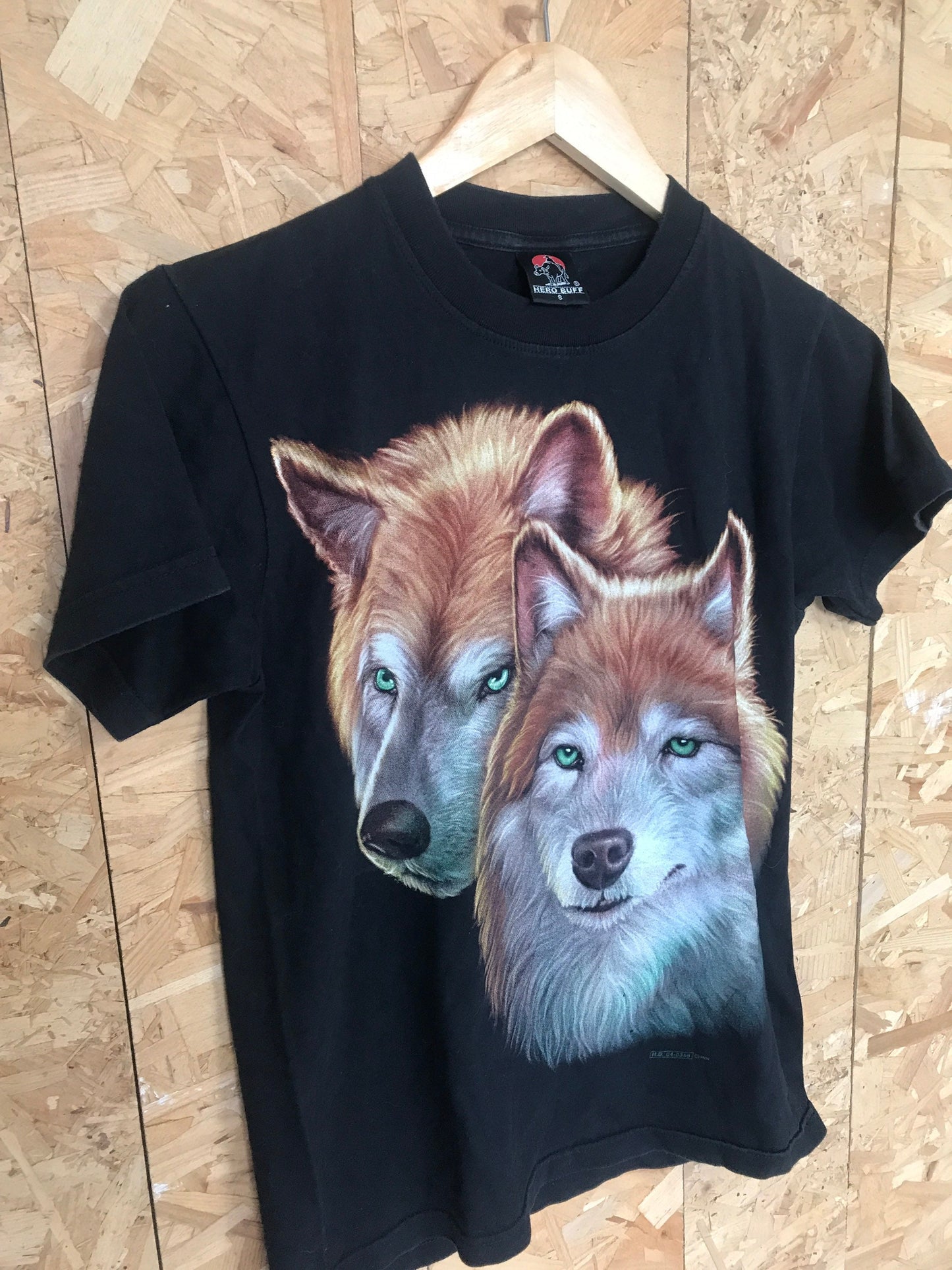 Vintage Wolf pups animal printed nature scene black t-shirt size small