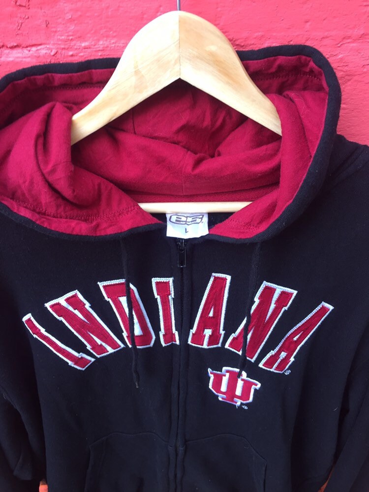 Vintage 90s Indiana USA college team black red embroidered hoodie size large