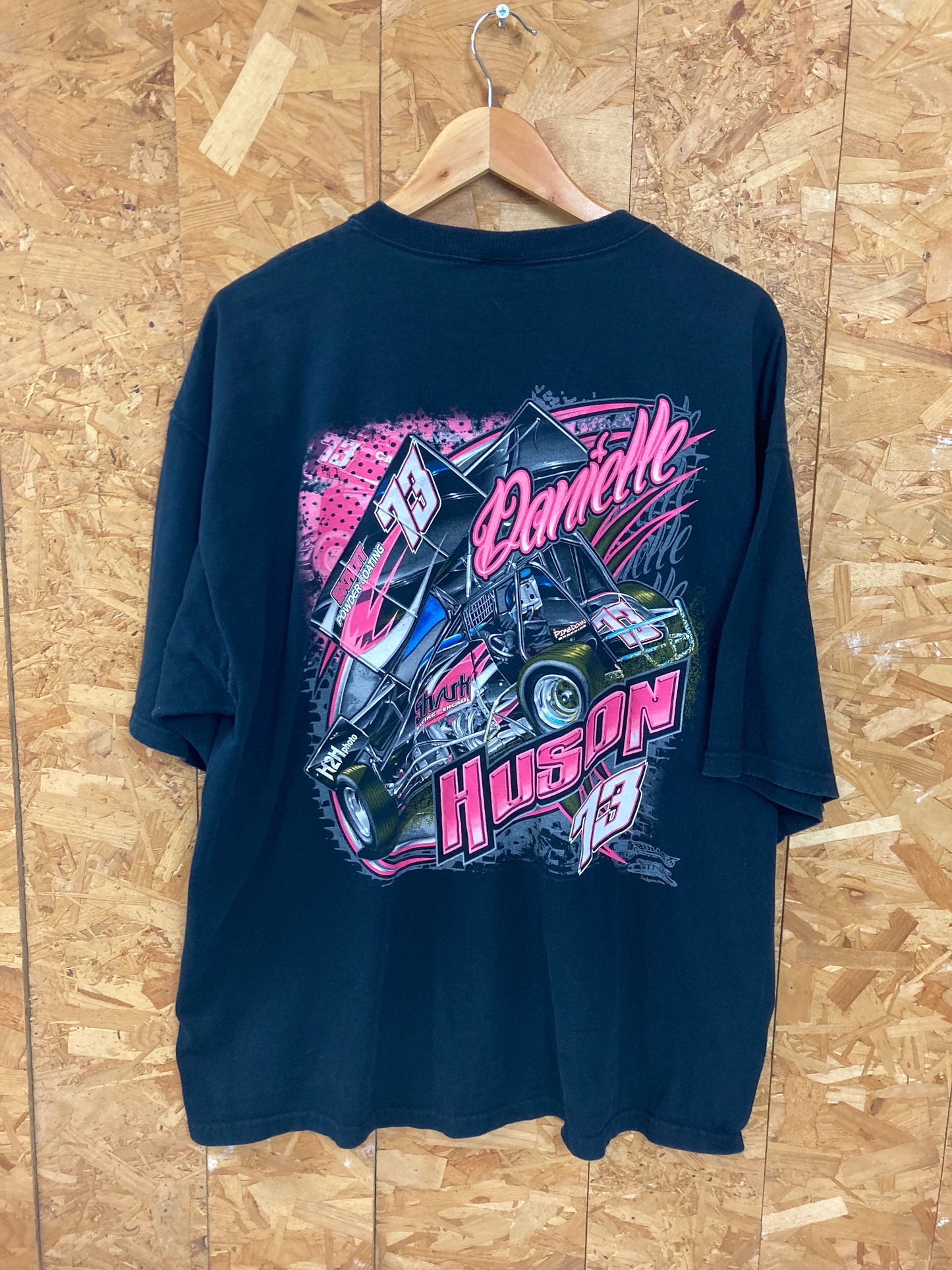 Vintage Danielle Huson stock car usa outlaw racer NASCAR black neon pink souvenir t-shirt size XXL