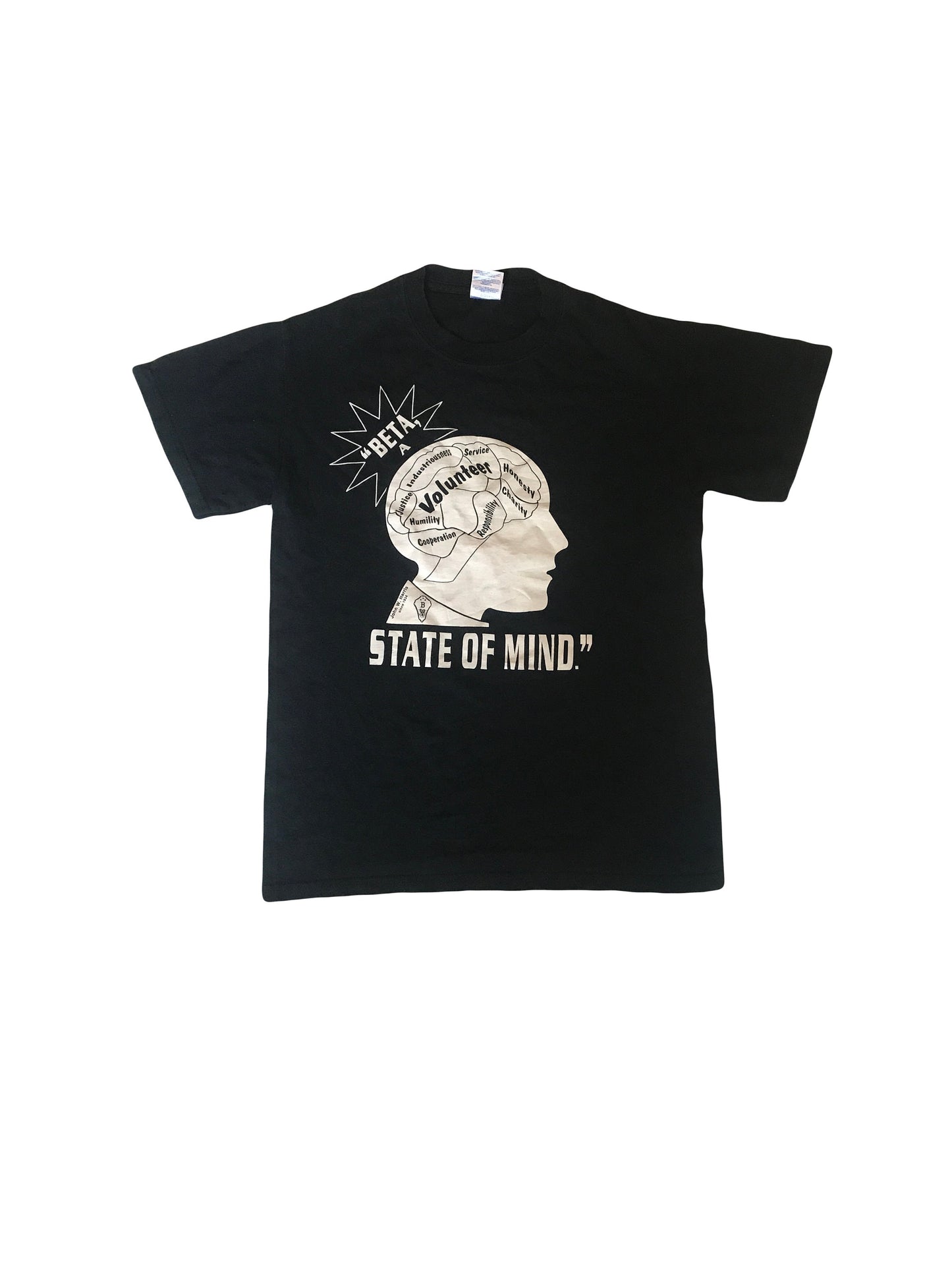 Vintage 90s quirky nerdy science Beta A 'State of Mind'  USA faded black souvenir t-shirt size small