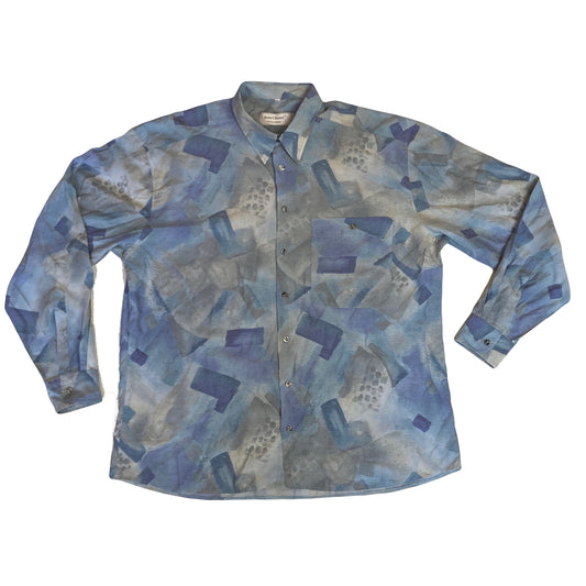 Vintage 90s blue pastel abstract pattern long sleeve grungy eccentric shirt size large