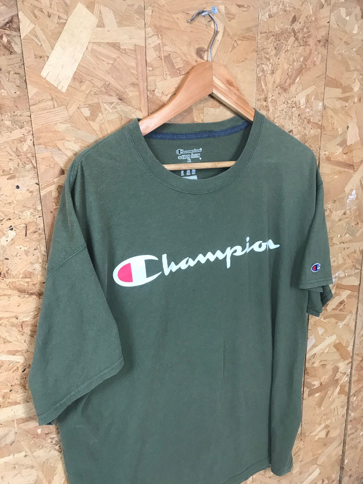 Vintage Y2K Champion spell out olive dark green training t-shirt size XL