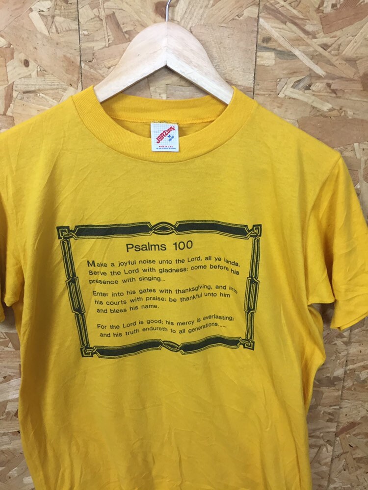 Vintage 80s USA religious quote quirky psalms 100 yellow t-shirt size medium