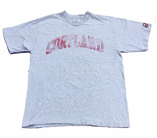 Vintage 90s Cortland USA distressed faded souvenir college varsity heavy duty grey marl t shirt size large