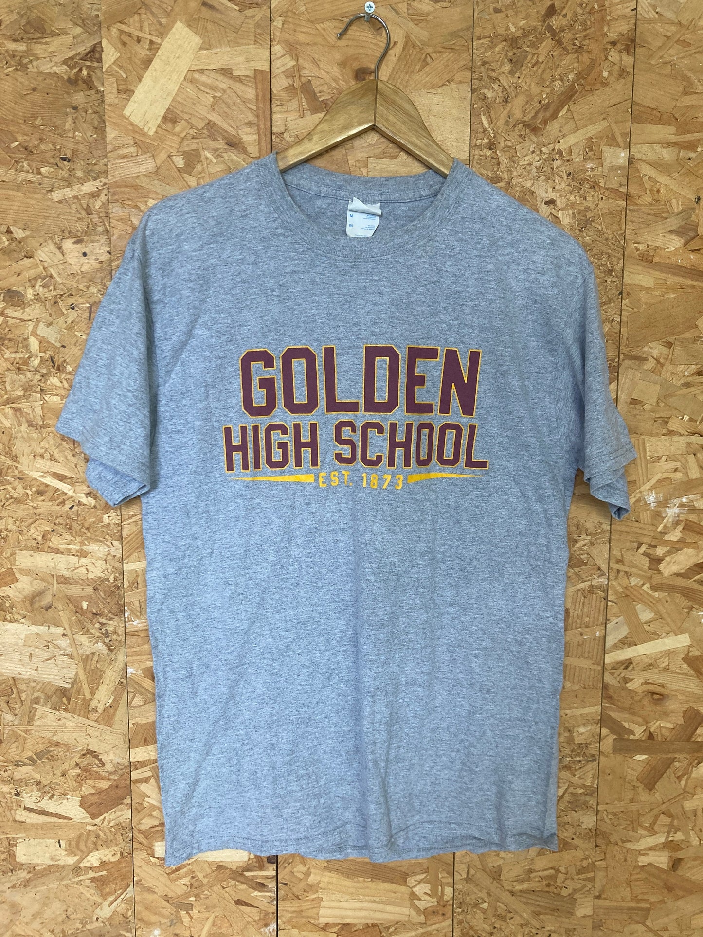 Vintage 90s Golden High School red yellow spell out USA college athletics souvenir grey marl t-shirt size medium