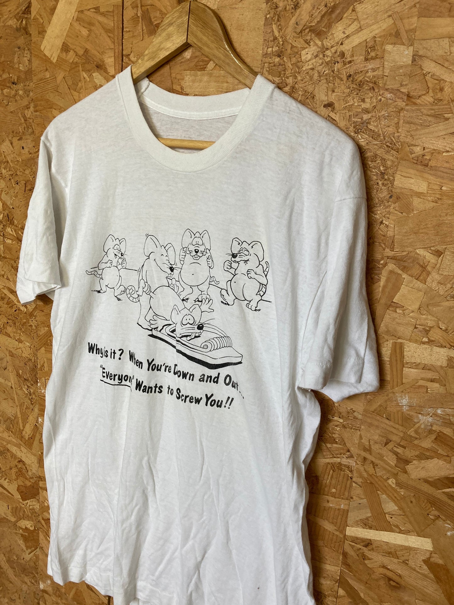 Vintage 80s funny mouse trap slogan graphic white single stitch t-shirt size large