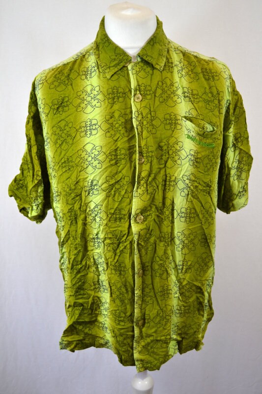 Vintage 90s olive & lime green hawaiian ugly party shirt sleeve shirt by Banghera size XL