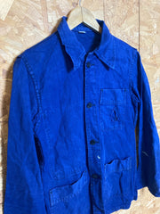 Vintage 80s french distressed navy indigo blue workers chore Sanforized cotton drill size small