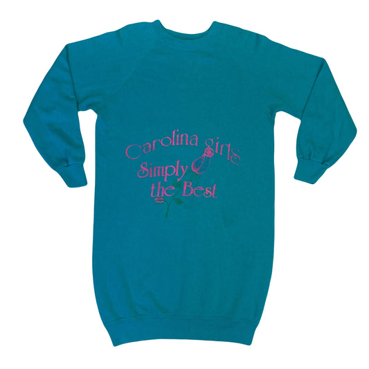 Vintage 80s USA “Carolina Girls Simply the Best” turquoise crew neck sweater size XL long